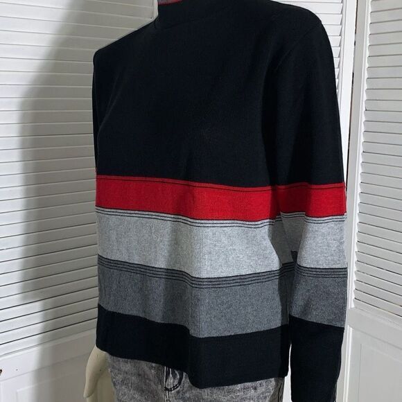 Vintage Black Red Striped Mock Neck Sweater Women’s Size Medium - Picture 12 of 14